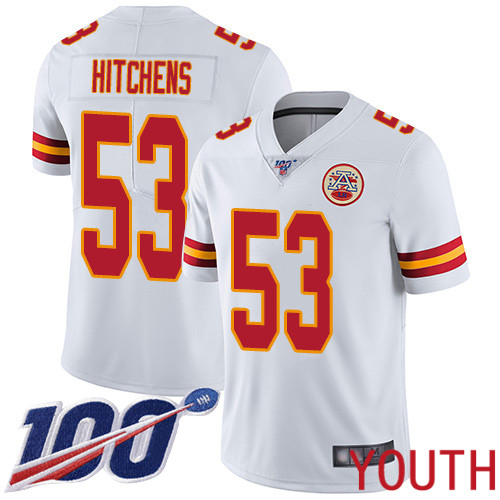 Youth Kansas City Chiefs #53 Hitchens Anthony White Vapor Untouchable Limited Player 100th Season Nike NFL Jersey